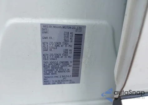 2022 Nissan Murano Sl Fwd из США, поврежденный, VIN 5N1AZ2CJ4NC130262